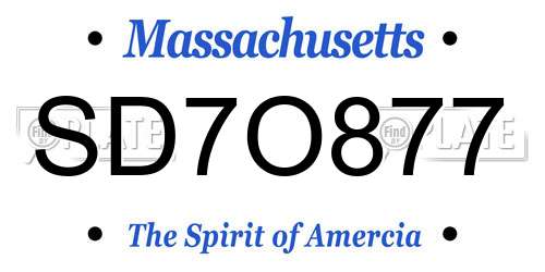 SD7O877 Massachusetts License Plate