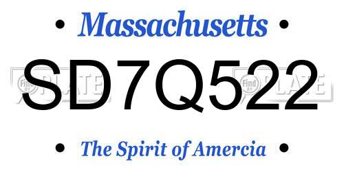 SD7Q522 Massachusetts License Plate