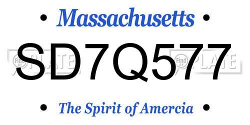 SD7Q577 Massachusetts License Plate