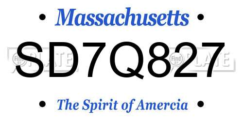 SD7Q827 Massachusetts License Plate