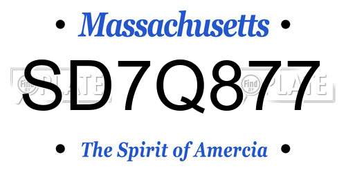 SD7Q877 Massachusetts License Plate