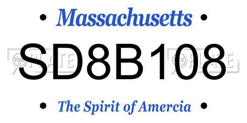 SD8B108 Massachusetts License Plate