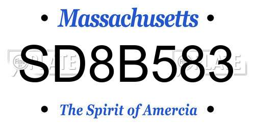 SD8B583 Massachusetts License Plate