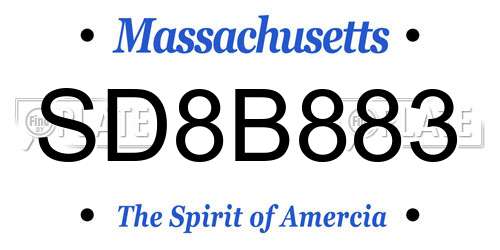 SD8B883 Massachusetts License Plate