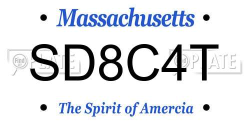 SD8C4T Massachusetts License Plate