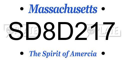 SD8D217 Massachusetts License Plate