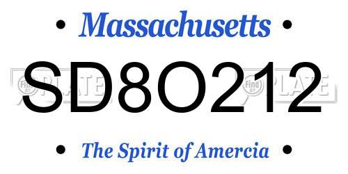 SD8O212 Massachusetts License Plate