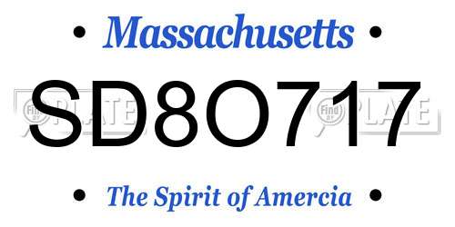 SD8O717 Massachusetts License Plate