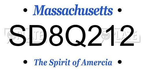 SD8Q212 Massachusetts License Plate