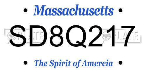 SD8Q217 Massachusetts License Plate