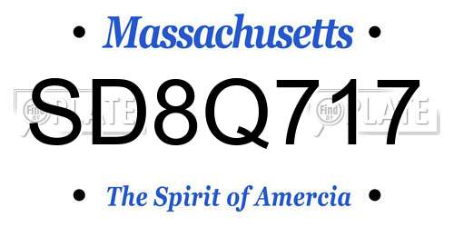 SD8Q717 Massachusetts License Plate