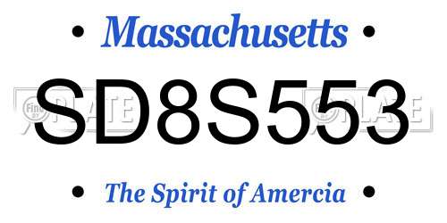 SD8S553 Massachusetts License Plate