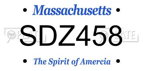 SDZ458 Massachusetts License Plate