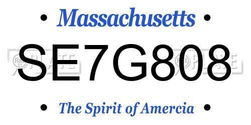 SE7G808 Massachusetts License Plate