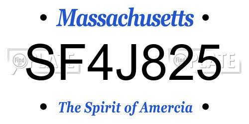 SF4J825 Massachusetts License Plate