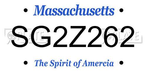 SG2Z262 Massachusetts License Plate