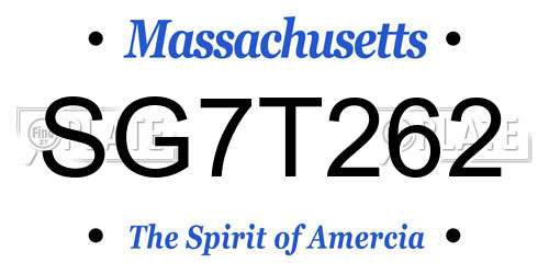 SG7T262 Massachusetts License Plate