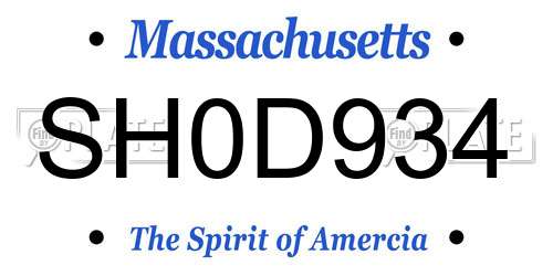 SH0D934 Massachusetts License Plate