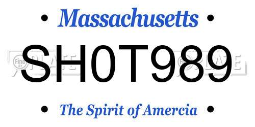 SH0T989 Massachusetts License Plate