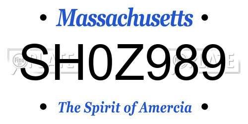 SH0Z989 Massachusetts License Plate