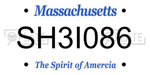 SH3I086 Massachusetts License Plate