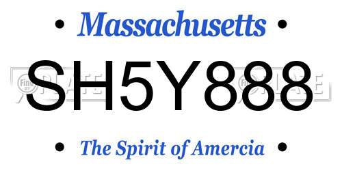 SH5Y888 Massachusetts License Plate