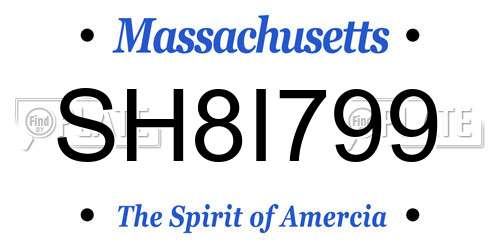 SH8I799 Massachusetts License Plate