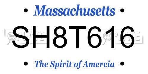 SH8T616 Massachusetts License Plate