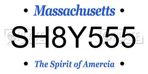 SH8Y555 Massachusetts License Plate
