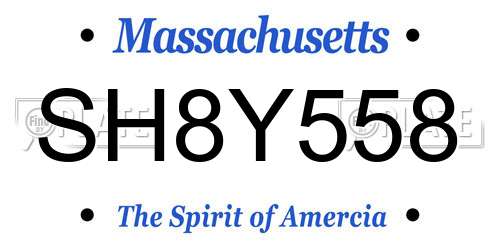 SH8Y558 Massachusetts License Plate