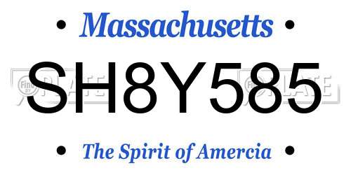 SH8Y585 Massachusetts License Plate