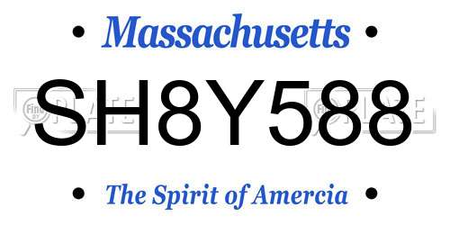 SH8Y588 Massachusetts License Plate