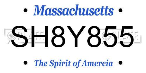 SH8Y855 Massachusetts License Plate