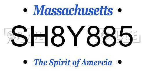 SH8Y885 Massachusetts License Plate