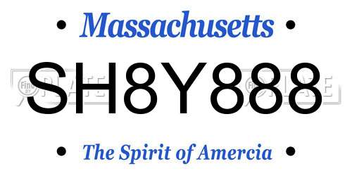 SH8Y888 Massachusetts License Plate
