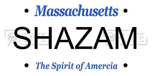 SHAZAM Massachusetts License Plate