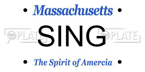 SING Massachusetts License Plate