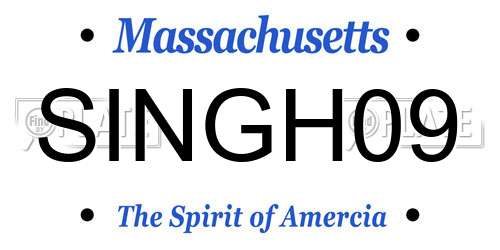 SINGH09 Massachusetts License Plate