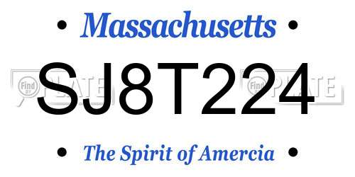 SJ8T224 Massachusetts License Plate