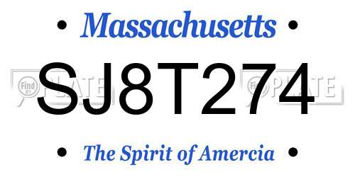SJ8T274 Massachusetts License Plate