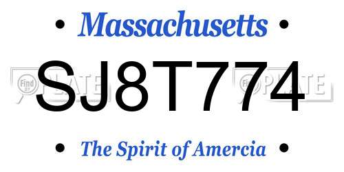 SJ8T774 Massachusetts License Plate