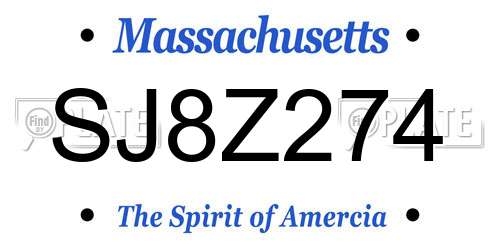 SJ8Z274 Massachusetts License Plate