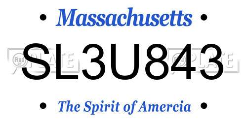 SL3U843 Massachusetts License Plate