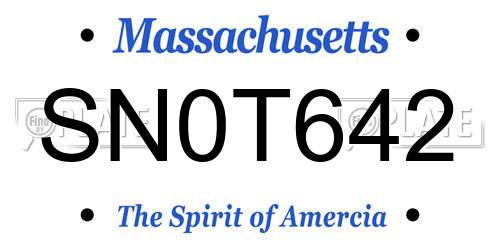 SN0T642 Massachusetts License Plate
