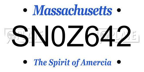 SN0Z642 Massachusetts License Plate