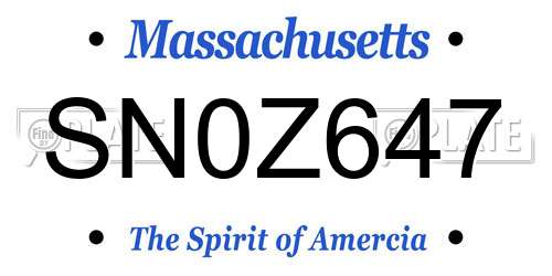 SN0Z647 Massachusetts License Plate