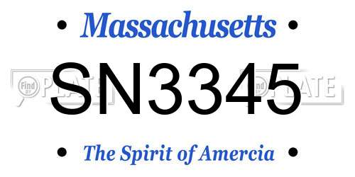 SN3345 Massachusetts License Plate