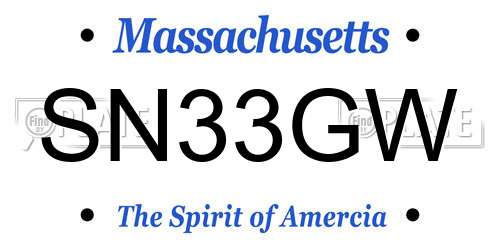 SN33GW Massachusetts License Plate