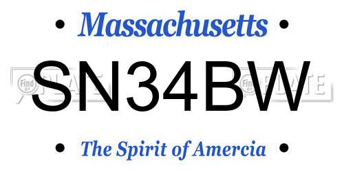 SN34BW Massachusetts License Plate