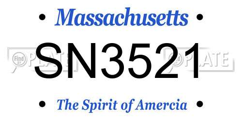 SN3521 Massachusetts License Plate